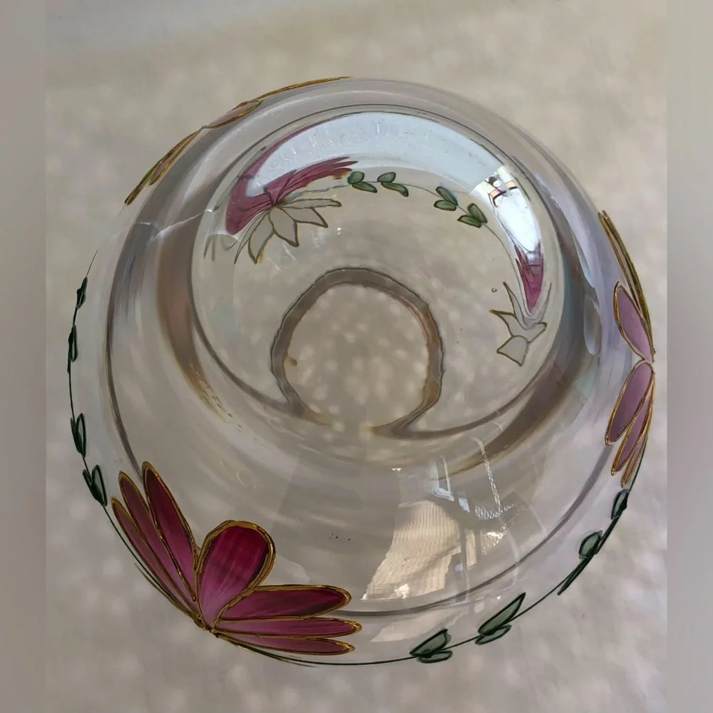 Beautiful Handcrafted Romania Crystal Vase Floral Pattern w/Raised Gilding